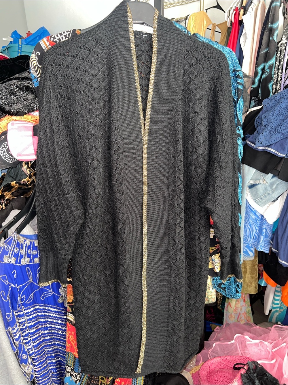 Roller Rabbit Black Open-Front Cardigan with Gold Trim